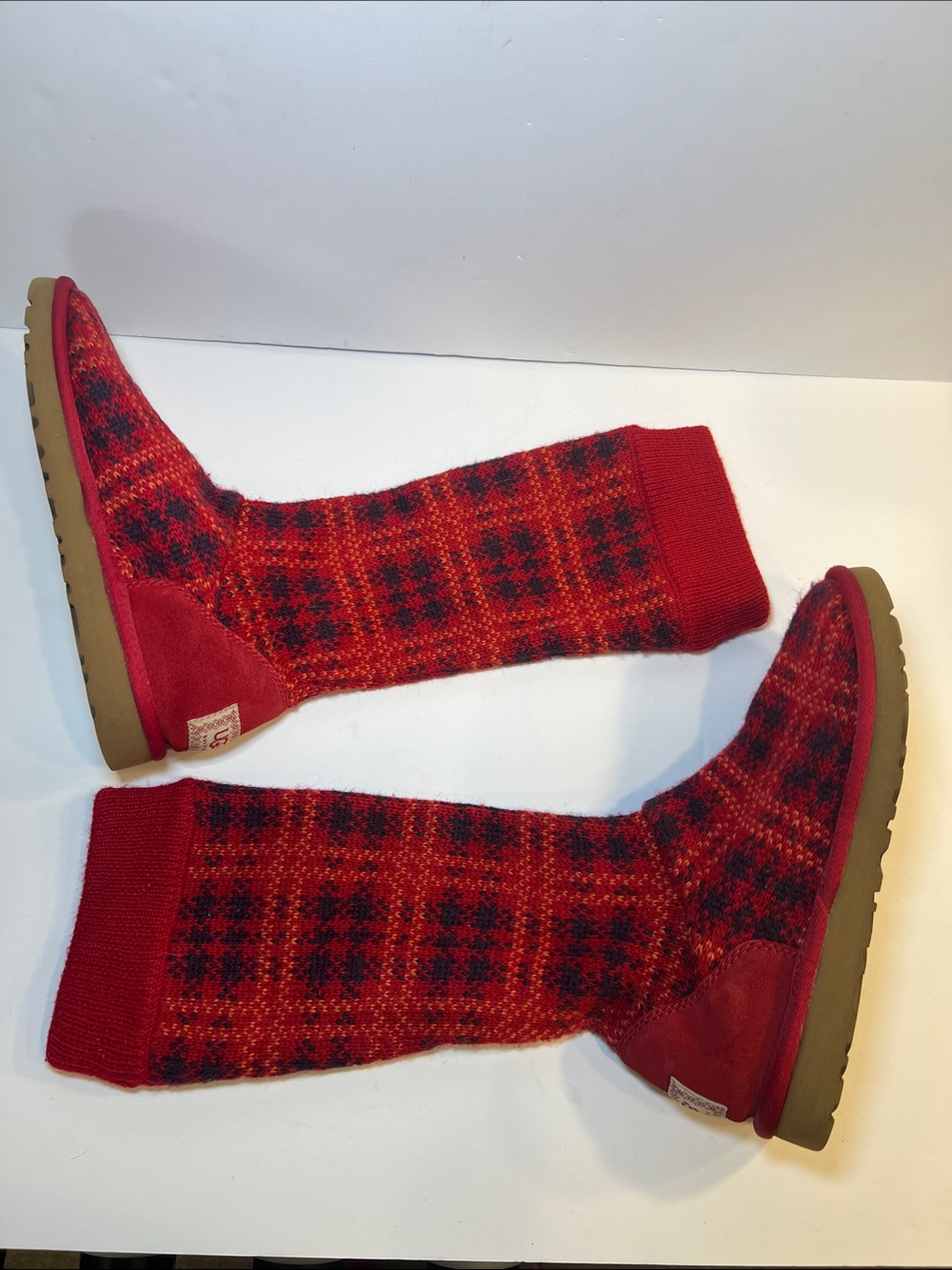 UGG Red Plaid Knit Tall Boots